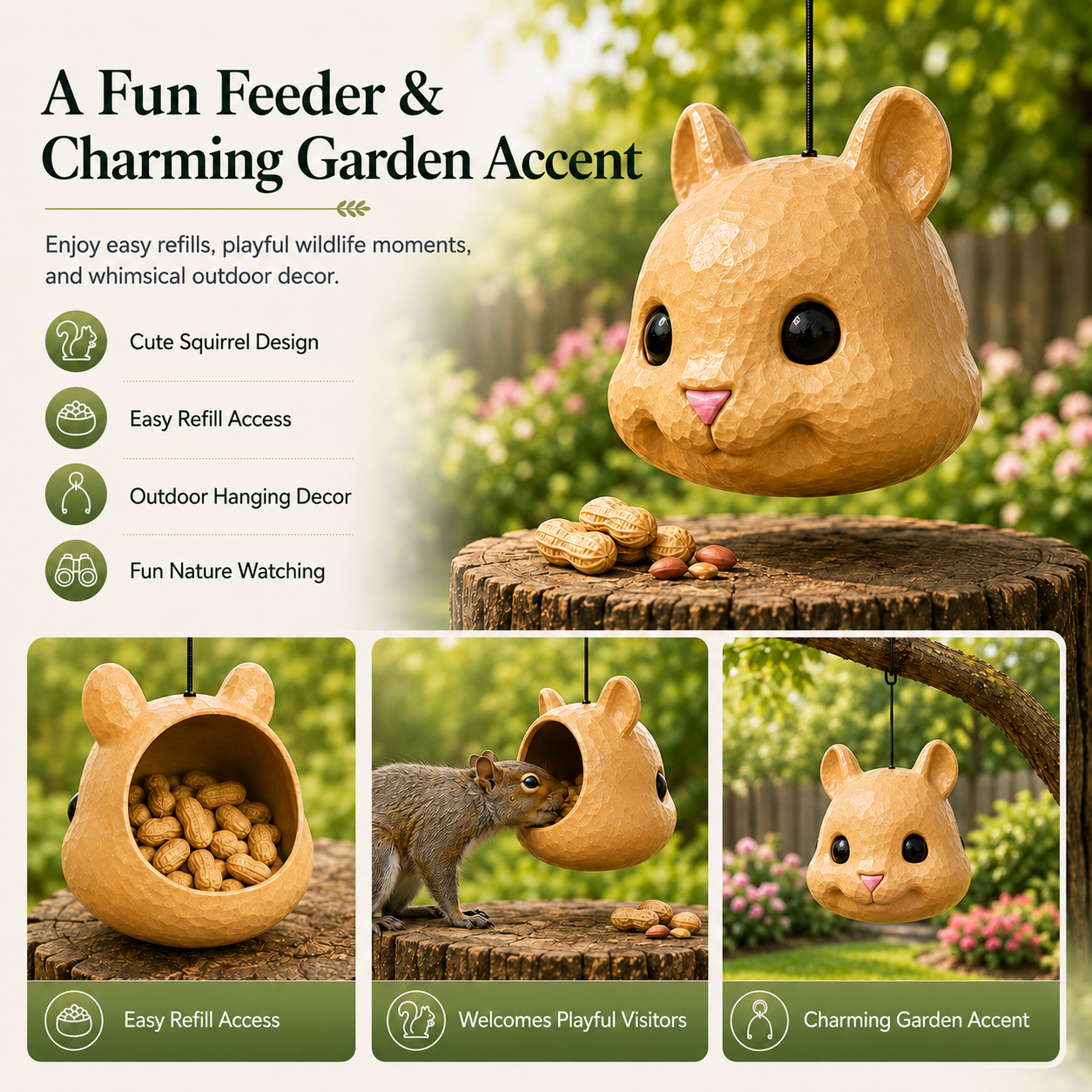 🐿️✨Funny Big-Head Squirrel Feeder – Turn Every Backyard Visit Into a Laugh🌿