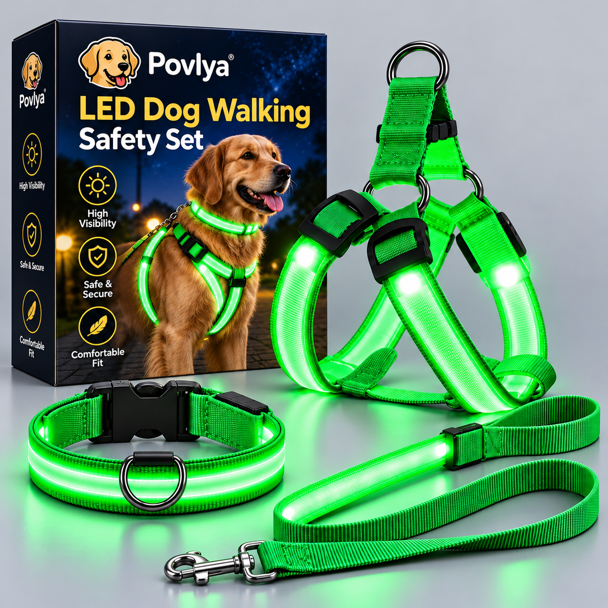 🐾 LED Light-Up Dog Harness & Leash Set 🌙 Keep Your Pup Visible After Dark!
