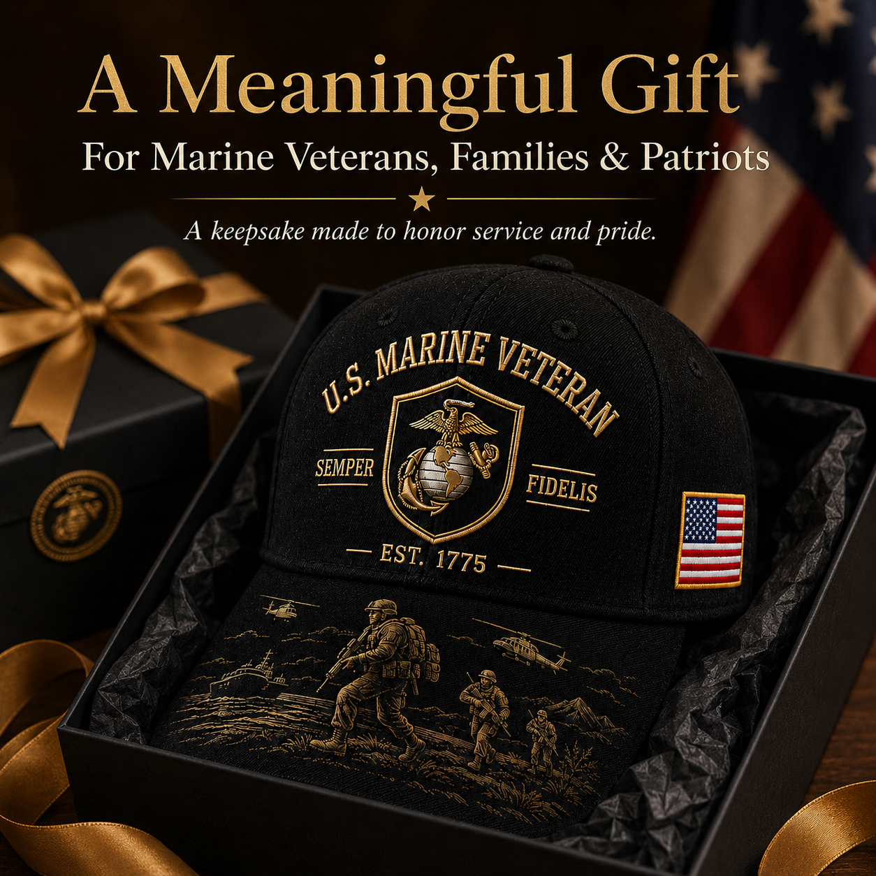 U.S. Marine Veteran Semper Fidelis Commemorative embroidered Cap 🎁 Free Honor Coin With Every Cap Purchase