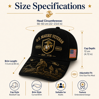 U.S. Marine Veteran Semper Fidelis Commemorative embroidered Cap 🎁 Free Honor Coin With Every Cap Purchase