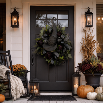 Premium Gothic Black Rose Witch Hat Wreath – Haunting Elegant Halloween Front Door Statement Decor