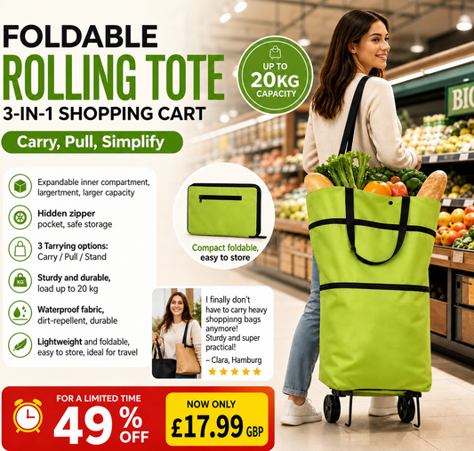🛍️✨ Convertible shopping tote – hides wheels, holds 20kg, expands with zipper!