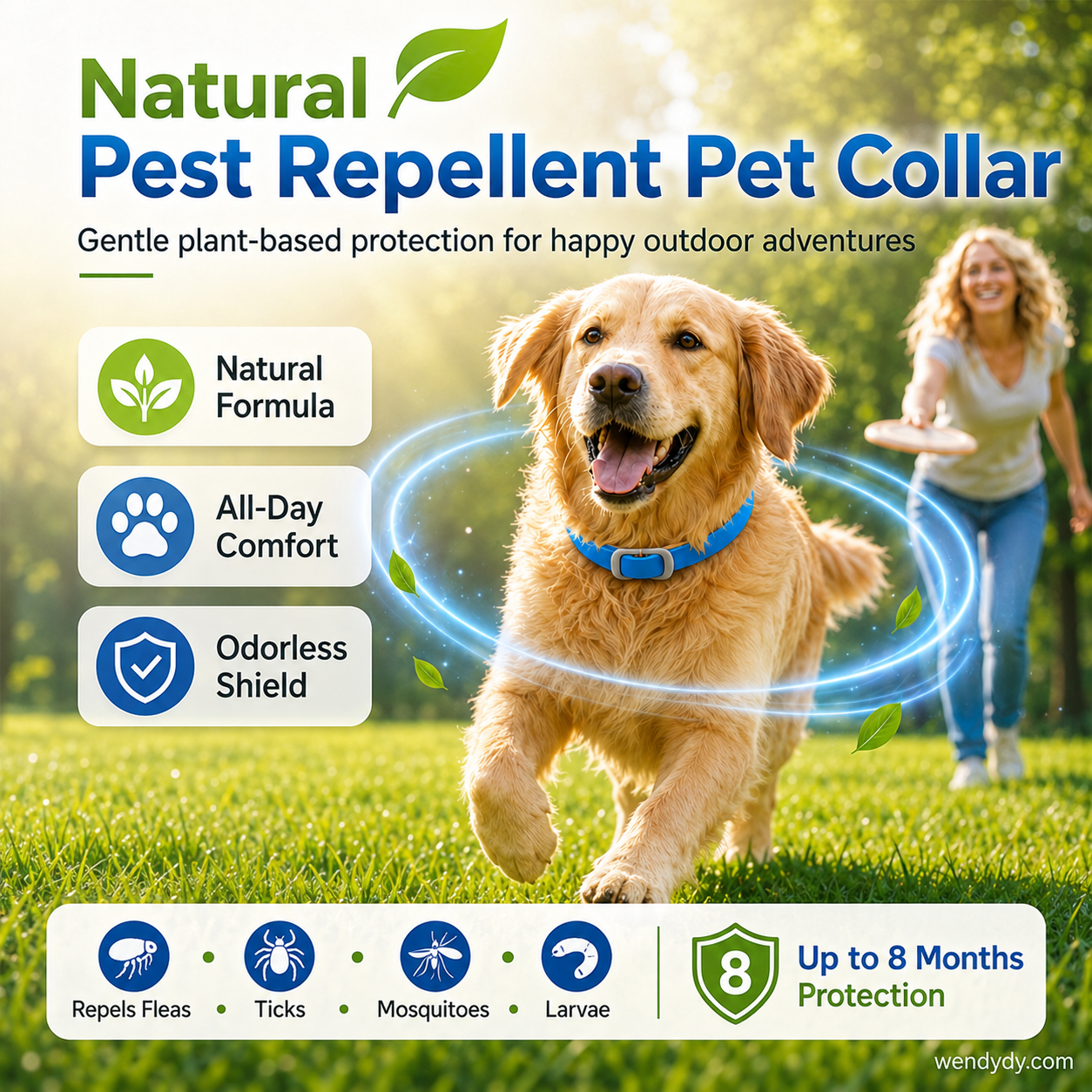 🐾 Natural Essential Oil Pet Pest Repellent Collar 🦟Safe Flea & Tick Protection for Dogs & Cats 💚
