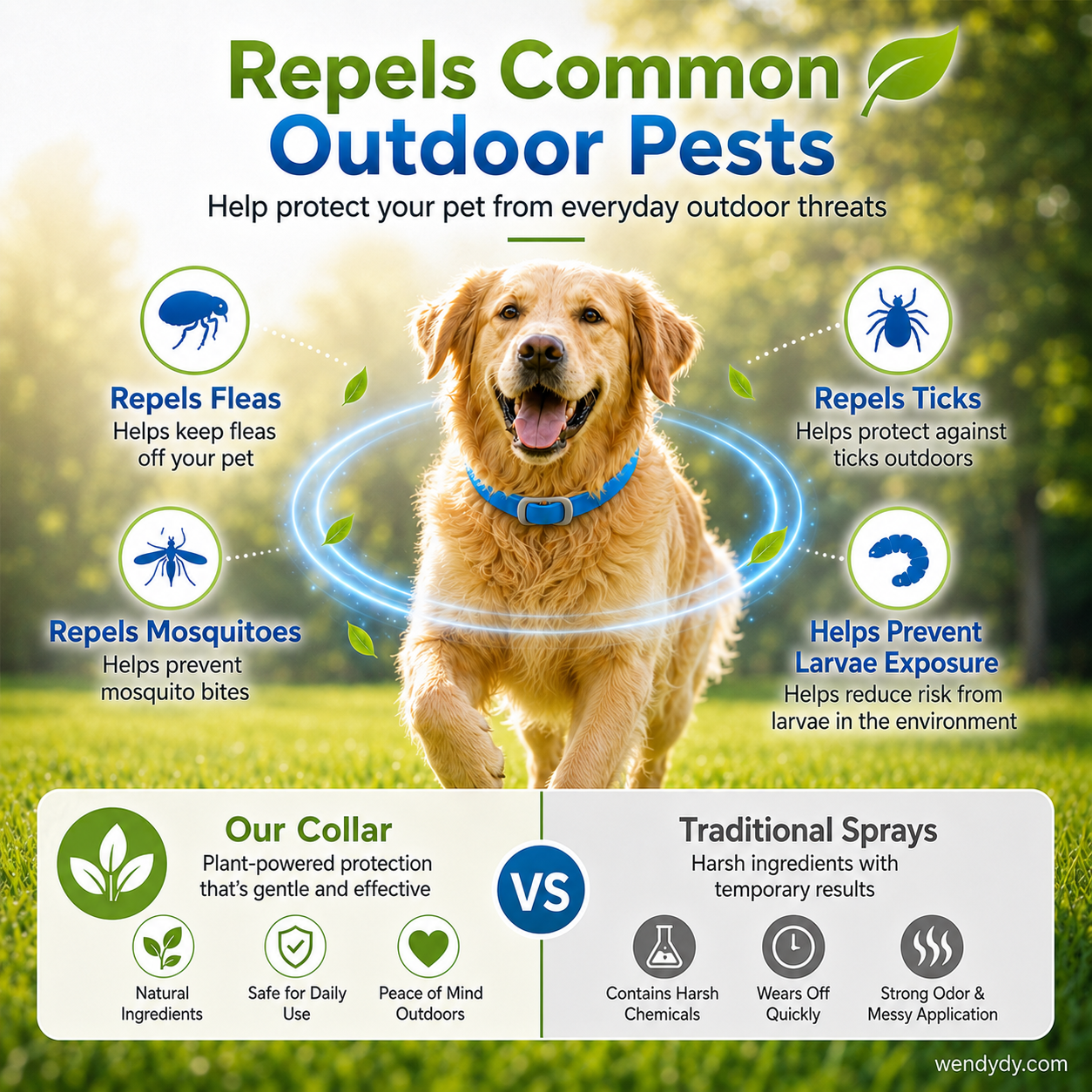 🐾 Natural Essential Oil Pet Pest Repellent Collar 🦟Safe Flea & Tick Protection for Dogs & Cats 💚