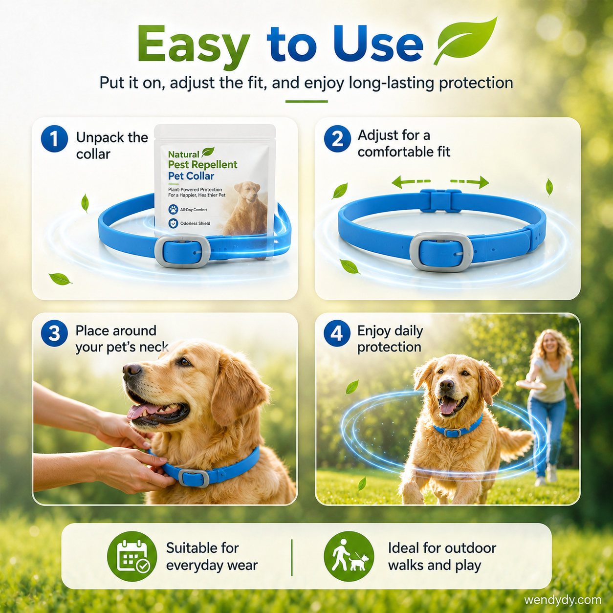 🐾 Natural Essential Oil Pet Pest Repellent Collar 🦟Safe Flea & Tick Protection for Dogs & Cats 💚