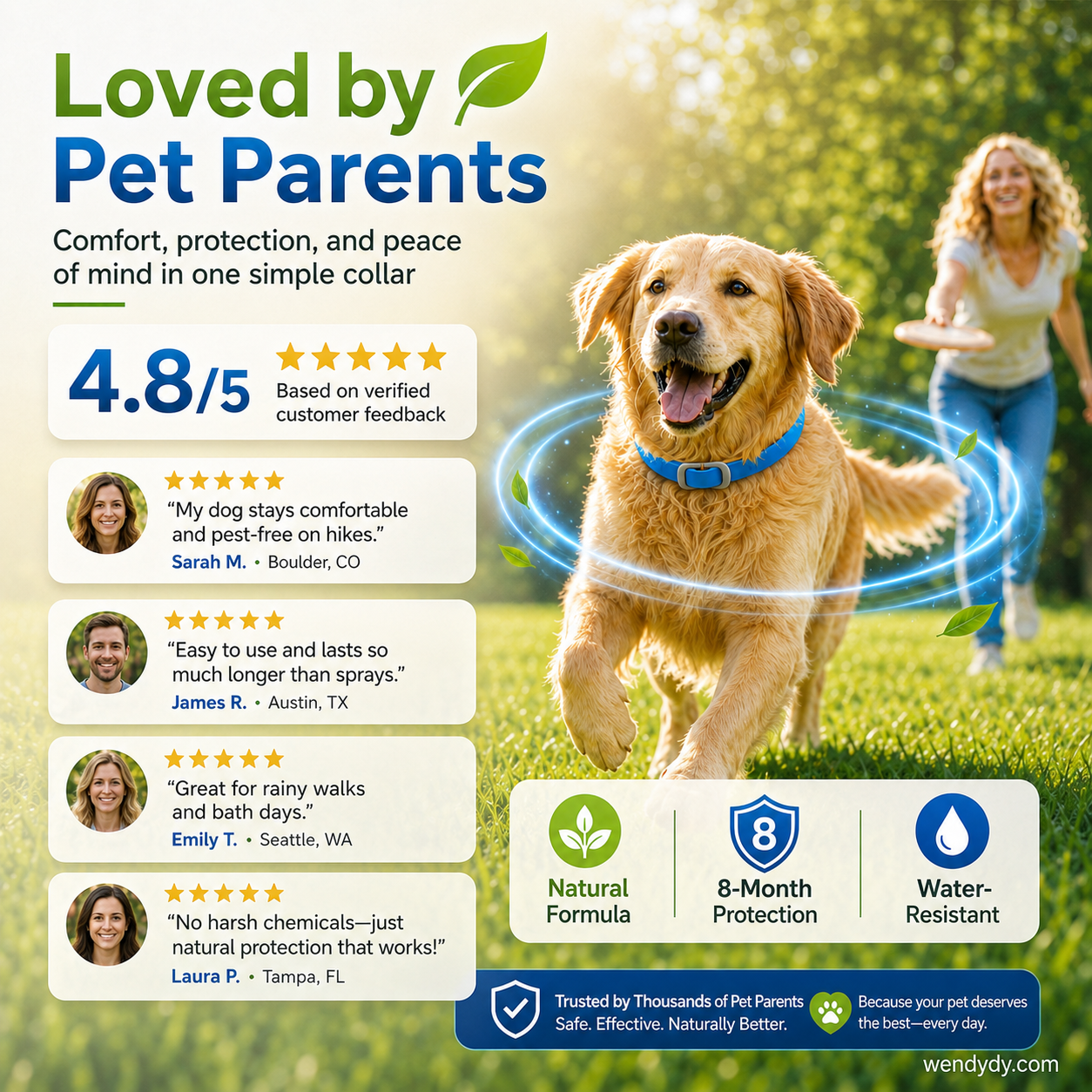 🐾 Natural Essential Oil Pet Pest Repellent Collar 🦟Safe Flea & Tick Protection for Dogs & Cats 💚
