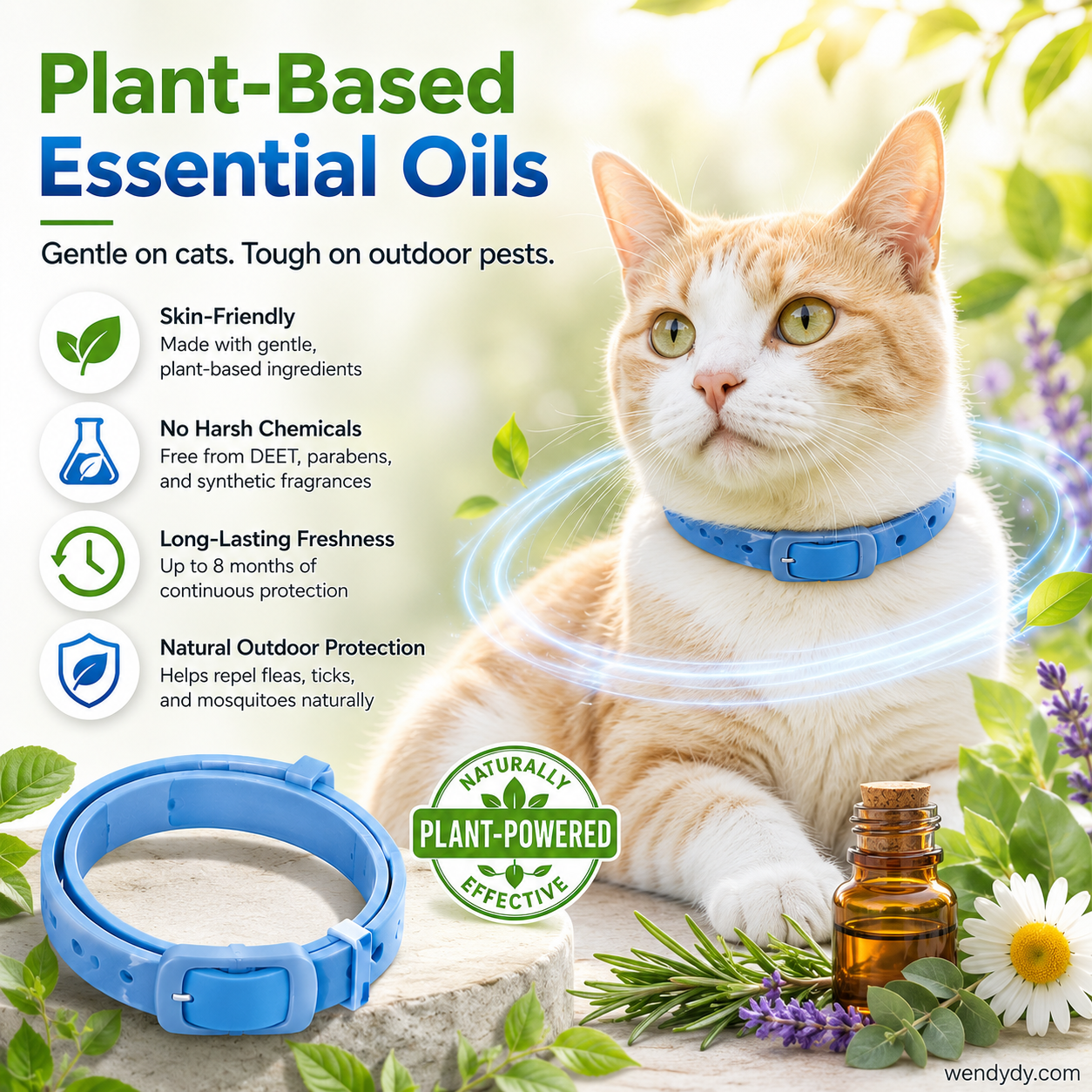 🐾 Natural Essential Oil Pet Pest Repellent Collar 🦟Safe Flea & Tick Protection for Dogs & Cats 💚