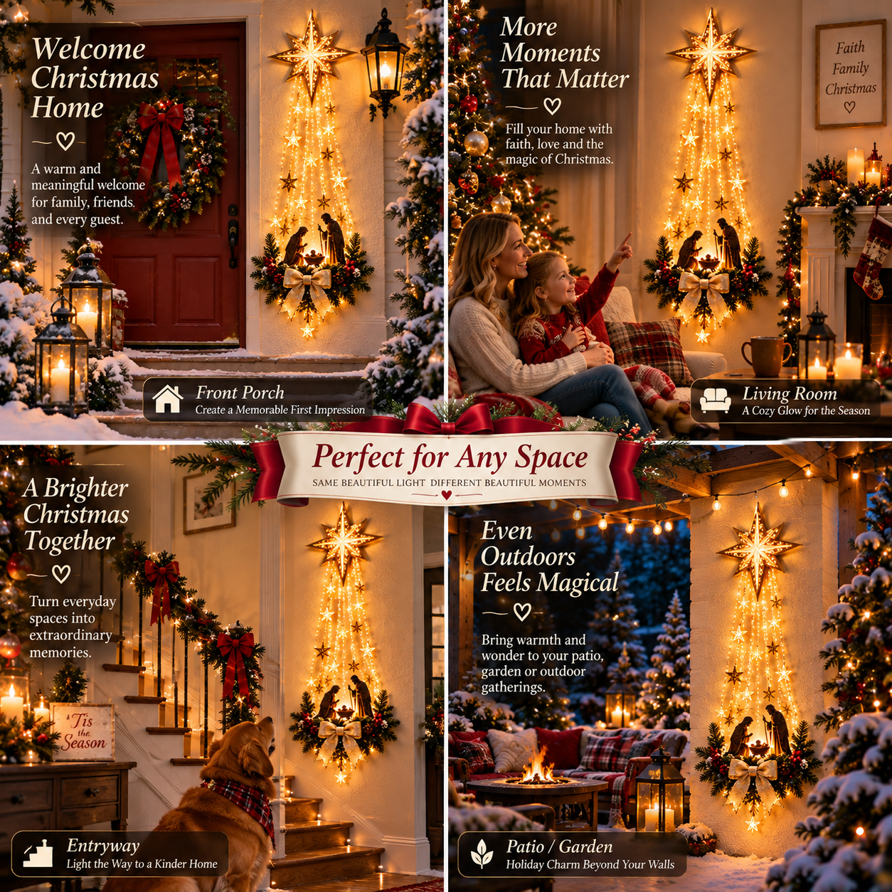 Illuminated Christmas wall decoration details