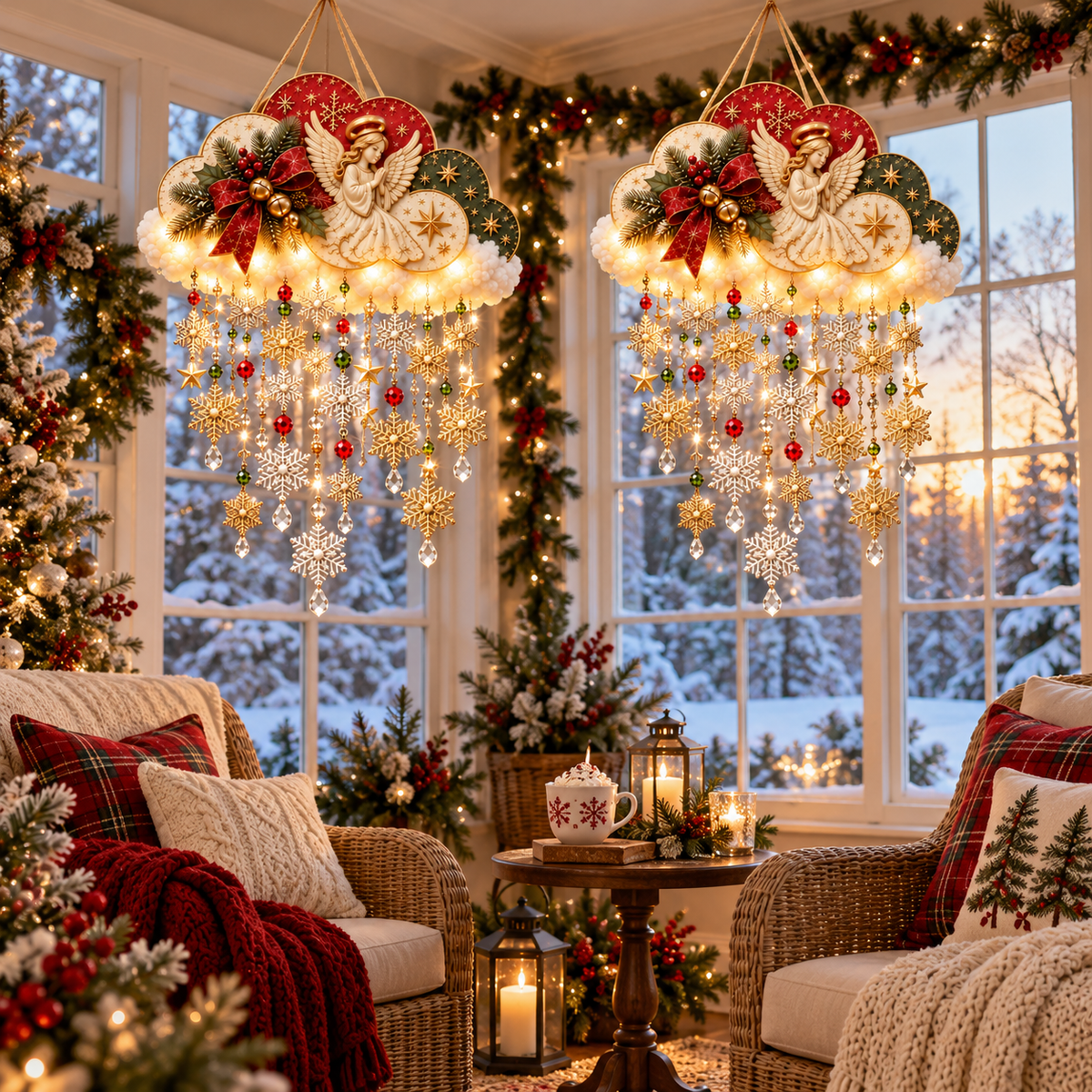🪽✨ Angelic Christmas Snowfall Cloud – Lighted Hanging Holiday Decor☁️
