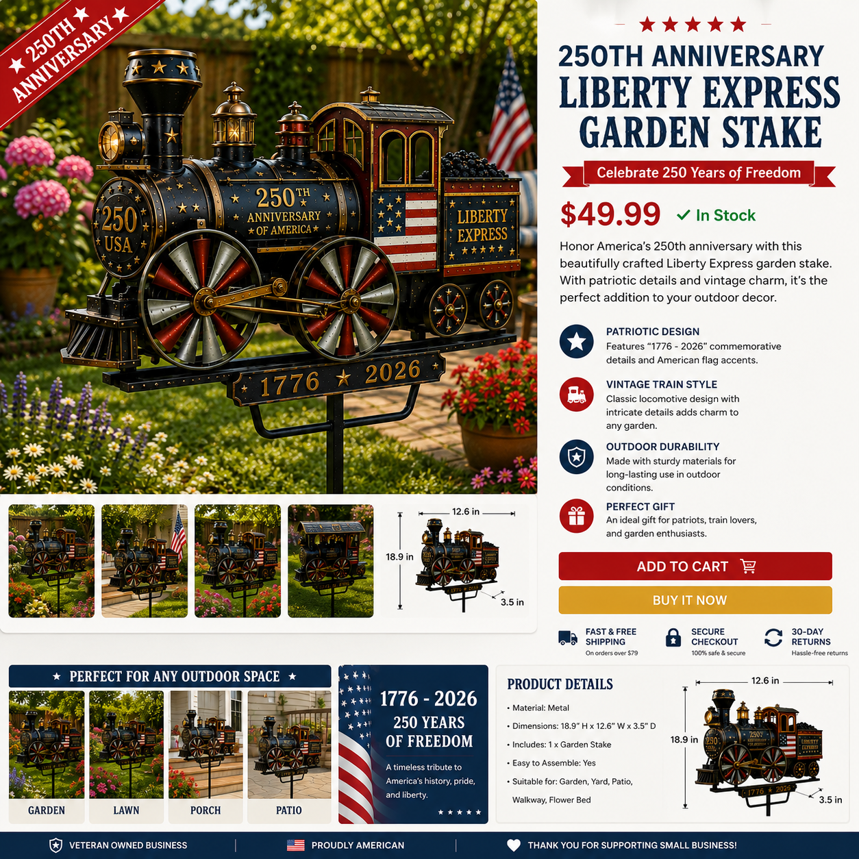 🔥 Selling Fast! 🇺🇸 250th Anniversary Liberty Express Train Wind Spinner – Free Shipping