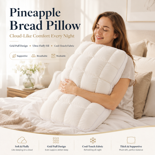 Free shipping//Pineapple Bread Grid Pillow | Dual Layer Fluffy Cooling Bed Pillow, Machine Washable Support Pillow for Side & Back Sleepers