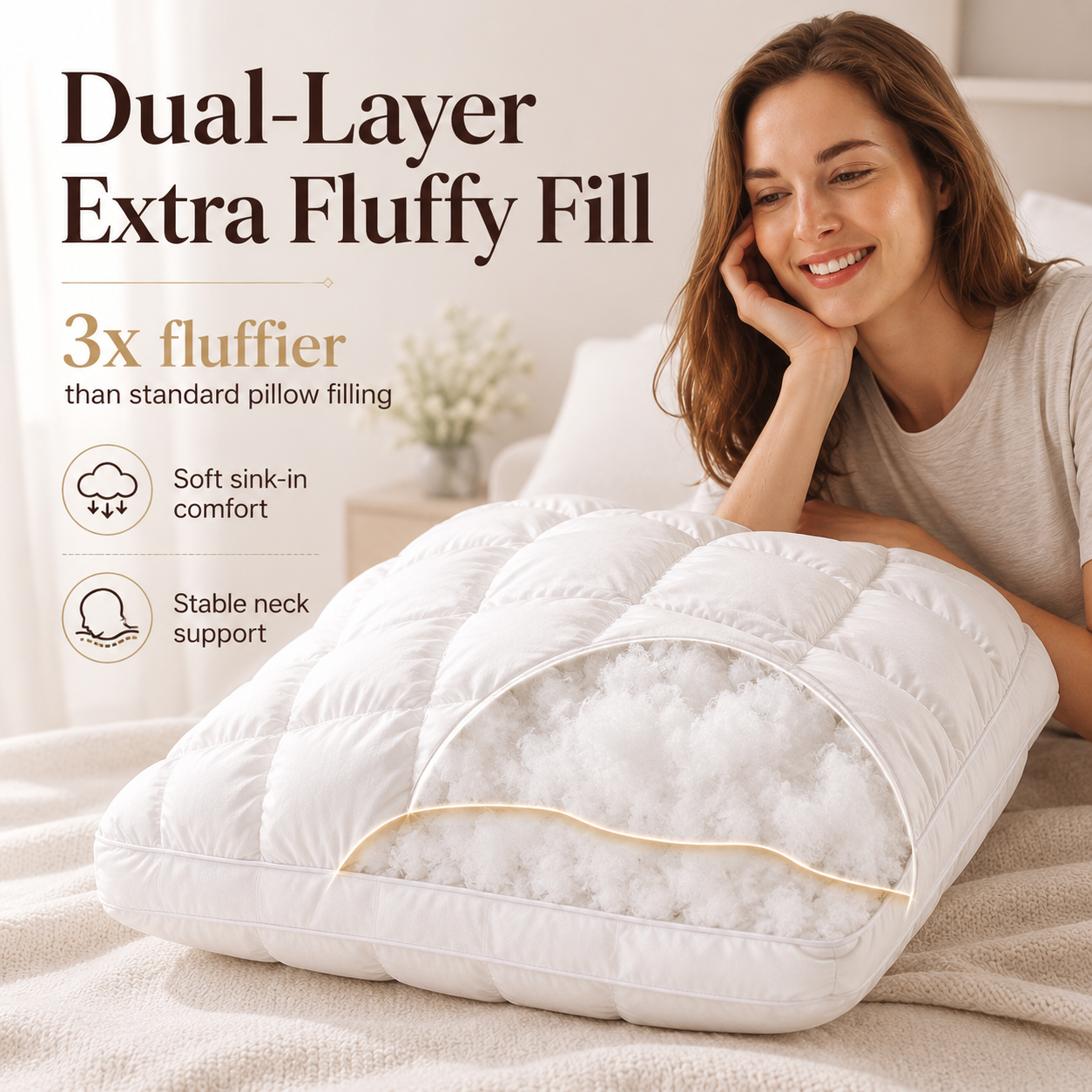Free shipping//Pineapple Bread Grid Pillow | Dual Layer Fluffy Cooling Bed Pillow, Machine Washable Support Pillow for Side & Back Sleepers
