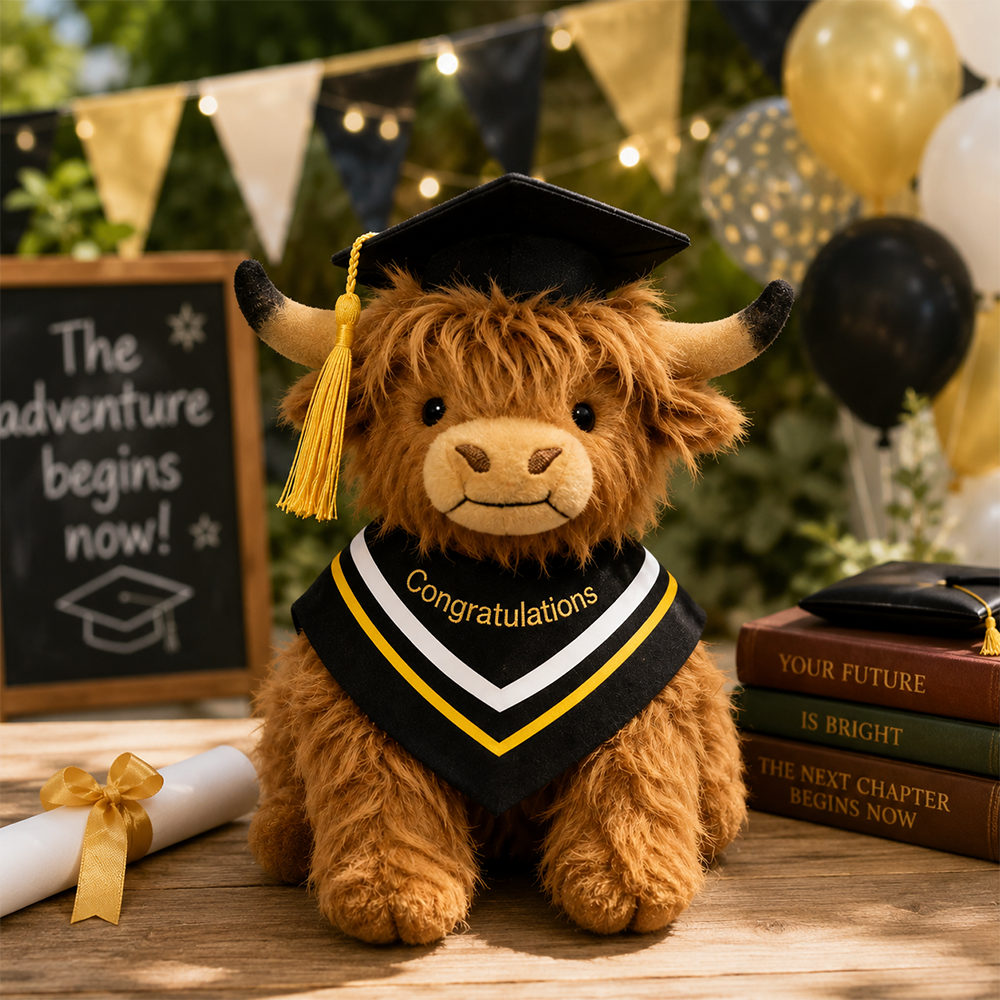 🎓 Graduation Highland Cow Plush – The Ultimate Sentimental Keepsake