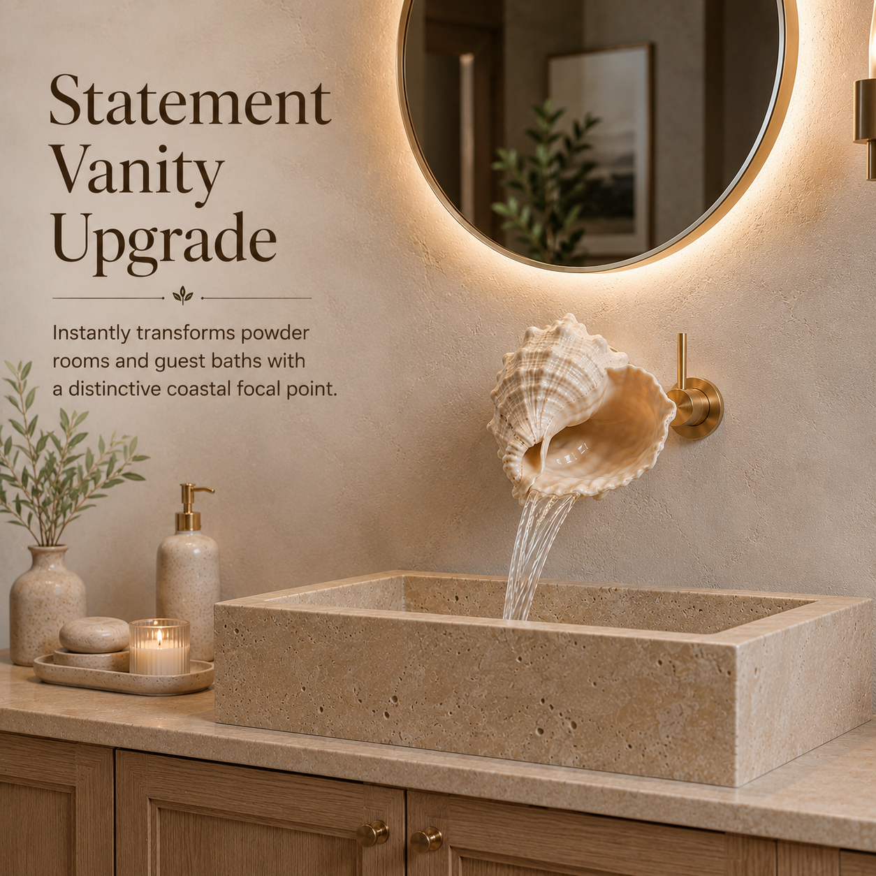 🐚 Coastal Seashell Waterfall Faucet – Sculptural Wall-Mounted Bathroom Fixture