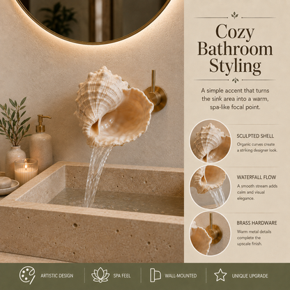 🐚 Coastal Seashell Waterfall Faucet – Sculptural Wall-Mounted Bathroom Fixture