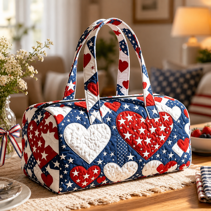 🔥Limited time 55% OFF 🇺🇸🧵 Handcrafted Patriotic Tote Bag – 3D Floral American Flag Travel Duffel