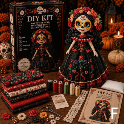 🎃 Day of the Dead Patchwork Doll DIY Sewing Kit – Handmade Fabric Doll Making Kit with Floral Details