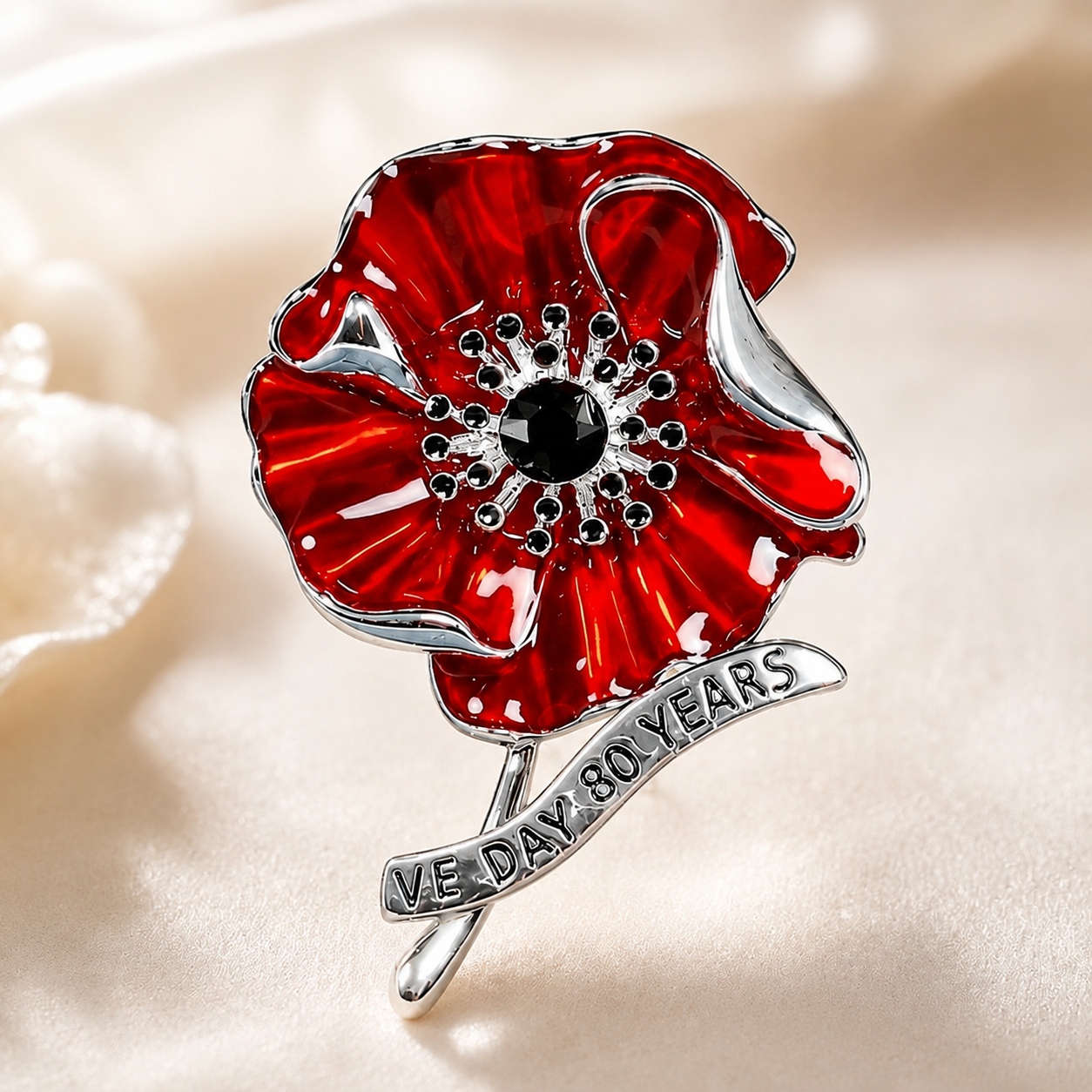 🕊️🌺 80 Years of Freedom — VE Day Anniversary Poppy Brooch