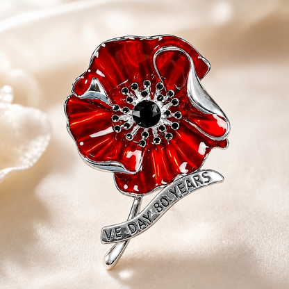 🕊️🌺 80 Years of Freedom — VE Day Anniversary Poppy Brooch