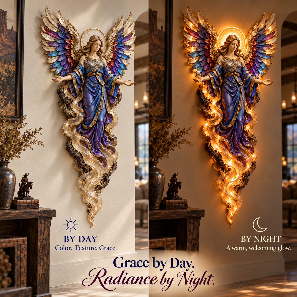 ✝️ Heavenly Radiance  Lighted Angel Wall Sculpture ✨