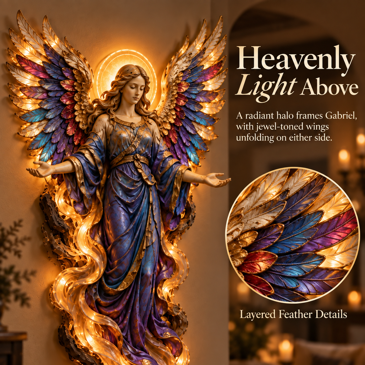✝️ Heavenly Radiance  Lighted Angel Wall Sculpture ✨