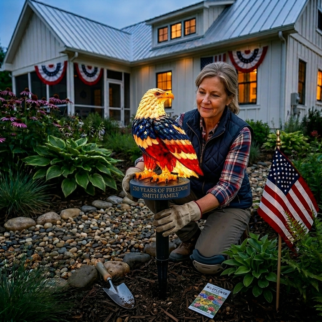 🦅 Personalized Solar Eagle Garden Light – A Glowing Tribute to American Freedom