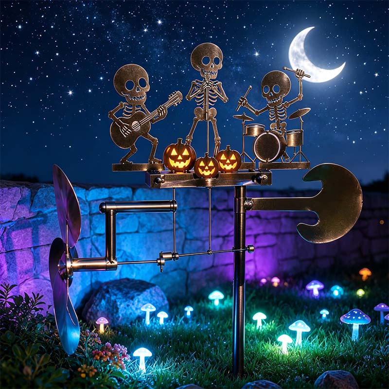 Halloween Skeleton Metal Drummer Kinetic Wind Spinner