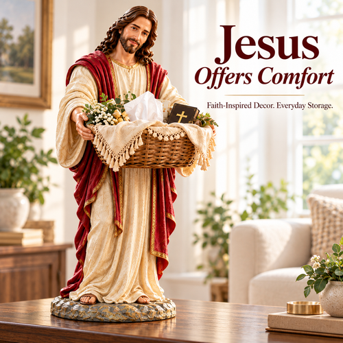 ✝️ Limited-Time Sale | Jesus Offers Comfort™ – Jesus Figurine with Decorative Storage Basket | Meaningful Christian Home Decor & Faith-Inspired Gift 🎁