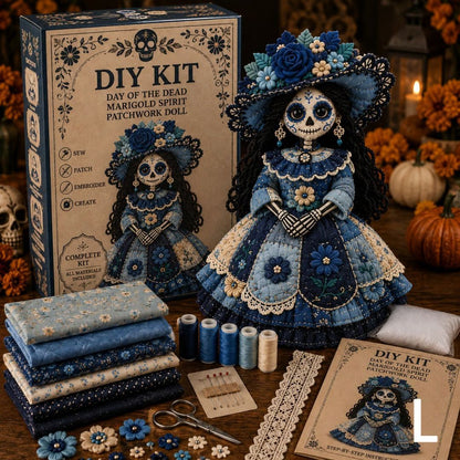 🎃 Day of the Dead Patchwork Doll DIY Sewing Kit – Handmade Fabric Doll Making Kit with Floral Details