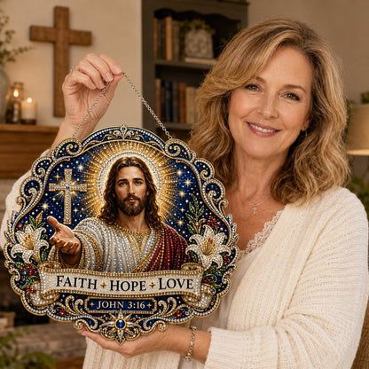 ✝️💐 Cross, Flowers & Dove Diamond Art Hanging Ornament Kit – A Relaxing DIY Craft Filled with Faith & Peace ✨🙏