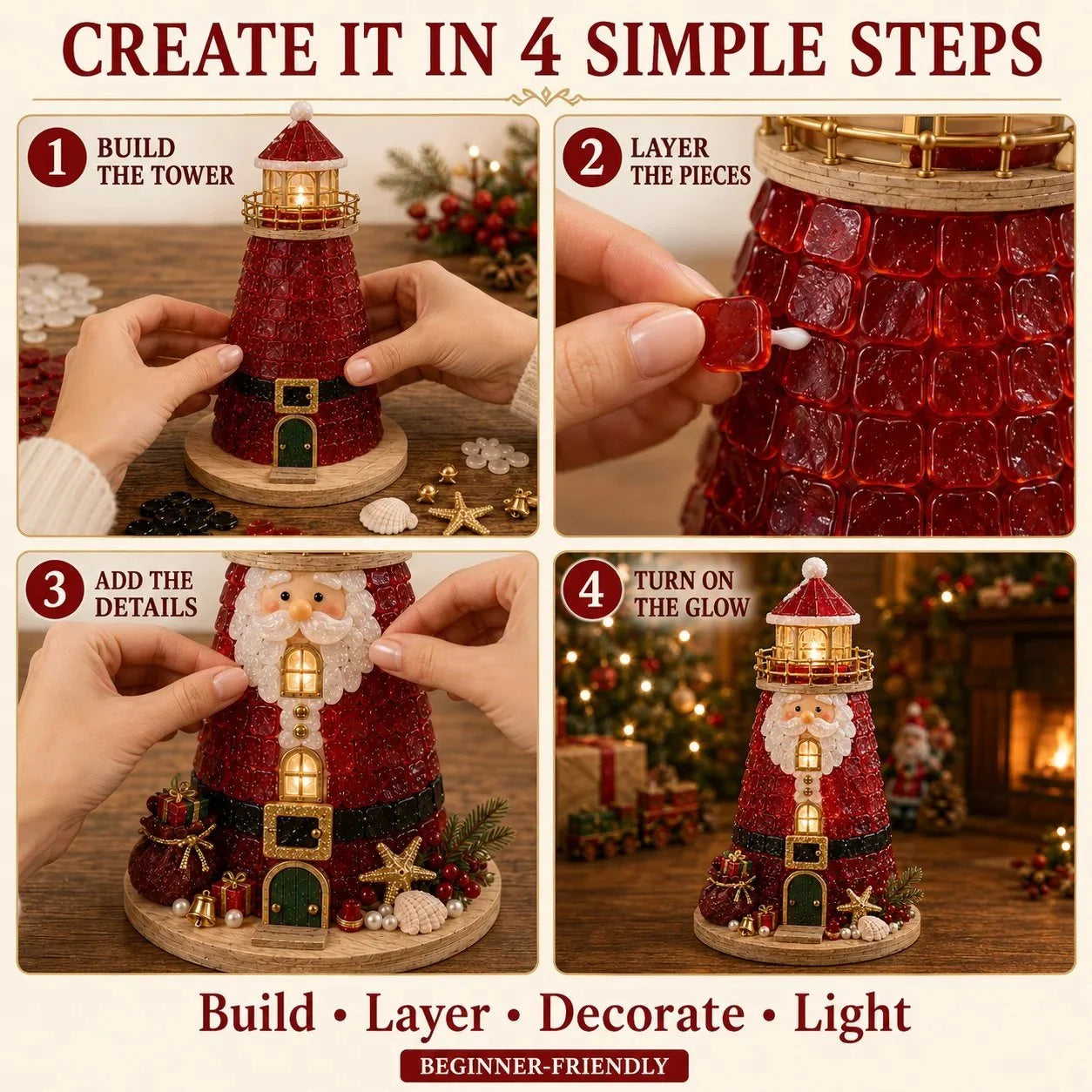 Lighted Christmas Character Sea Glass-Style Lighthouse Kit Collection