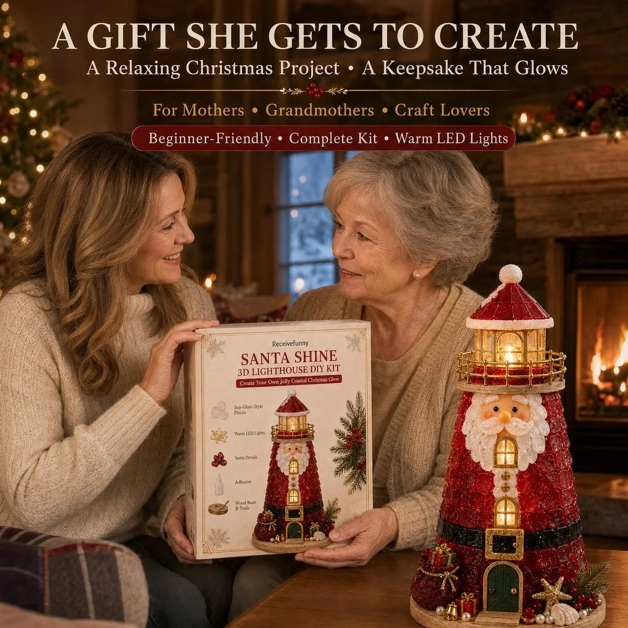 Lighted Christmas Character Sea Glass-Style Lighthouse Kit Collection