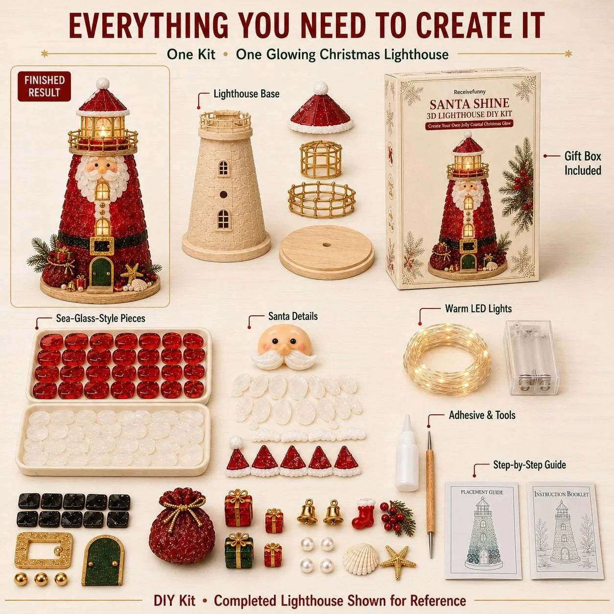 Lighted Christmas Character Sea Glass-Style Lighthouse Kit Collection