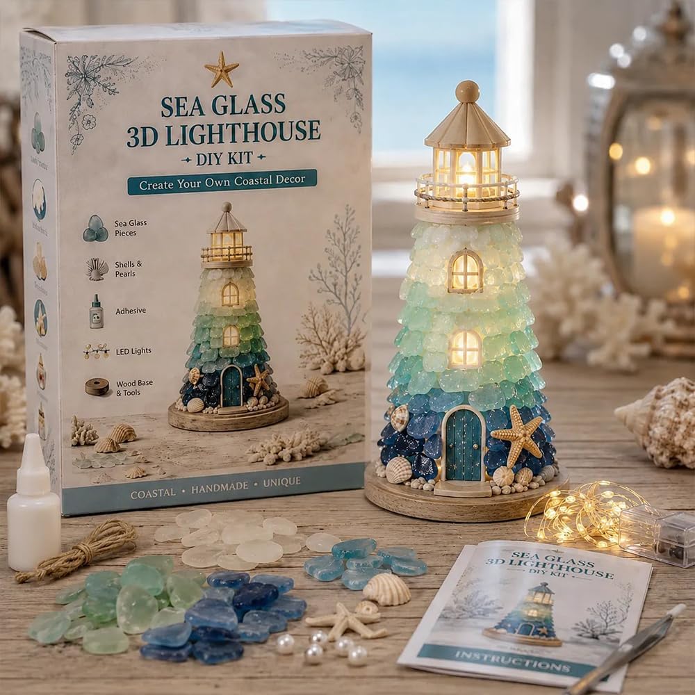 Lighted Christmas Character Sea Glass-Style Lighthouse Kit Collection
