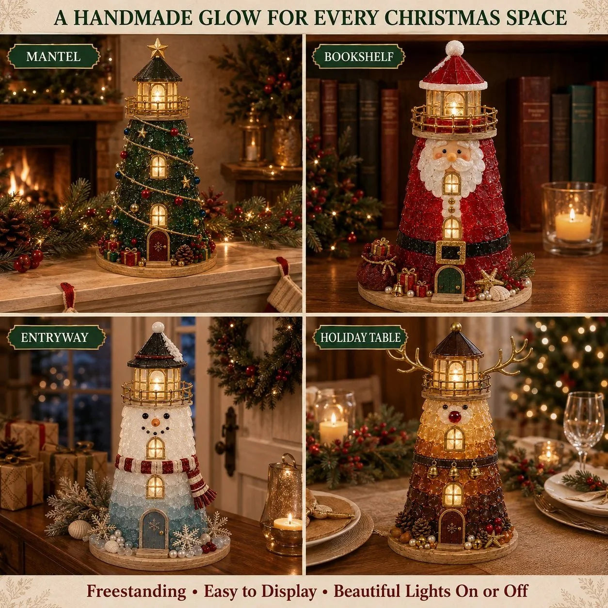 Lighted Christmas Character Sea Glass-Style Lighthouse Kit Collection