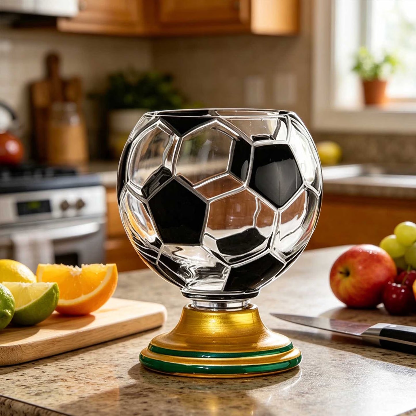 ⚽🏆 Football Rotating Whiskey Glass with Trophy Base – Soccer Party Beer & Drink Cup, Fan Gift 🍺🎁