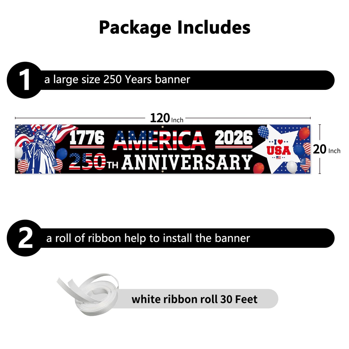 AMERICA 250TH ANNIVERSARY BANNER 1776–2026 🇺🇸 STATUE OF LIBERTY – LAND OF FREEDOM