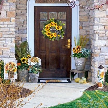 🌻Fall Sunflower Welcome Wreath, Rustic Buffalo Plaid Wreath for Front Door Harvest & Thanksgiving Decor