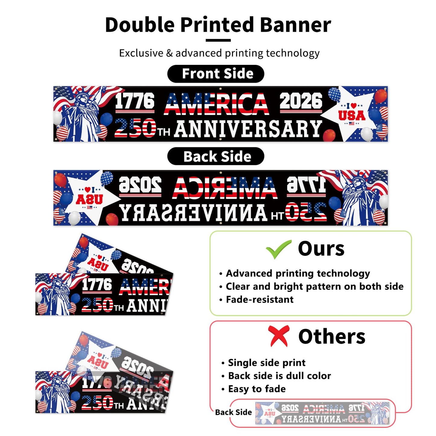 AMERICA 250TH ANNIVERSARY BANNER 1776–2026 🇺🇸 STATUE OF LIBERTY – LAND OF FREEDOM