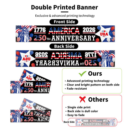 AMERICA 250TH ANNIVERSARY BANNER 1776–2026 🇺🇸 STATUE OF LIBERTY – LAND OF FREEDOM