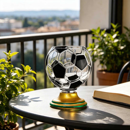 ⚽🏆 Football Rotating Whiskey Glass with Trophy Base – Soccer Party Beer & Drink Cup, Fan Gift 🍺🎁