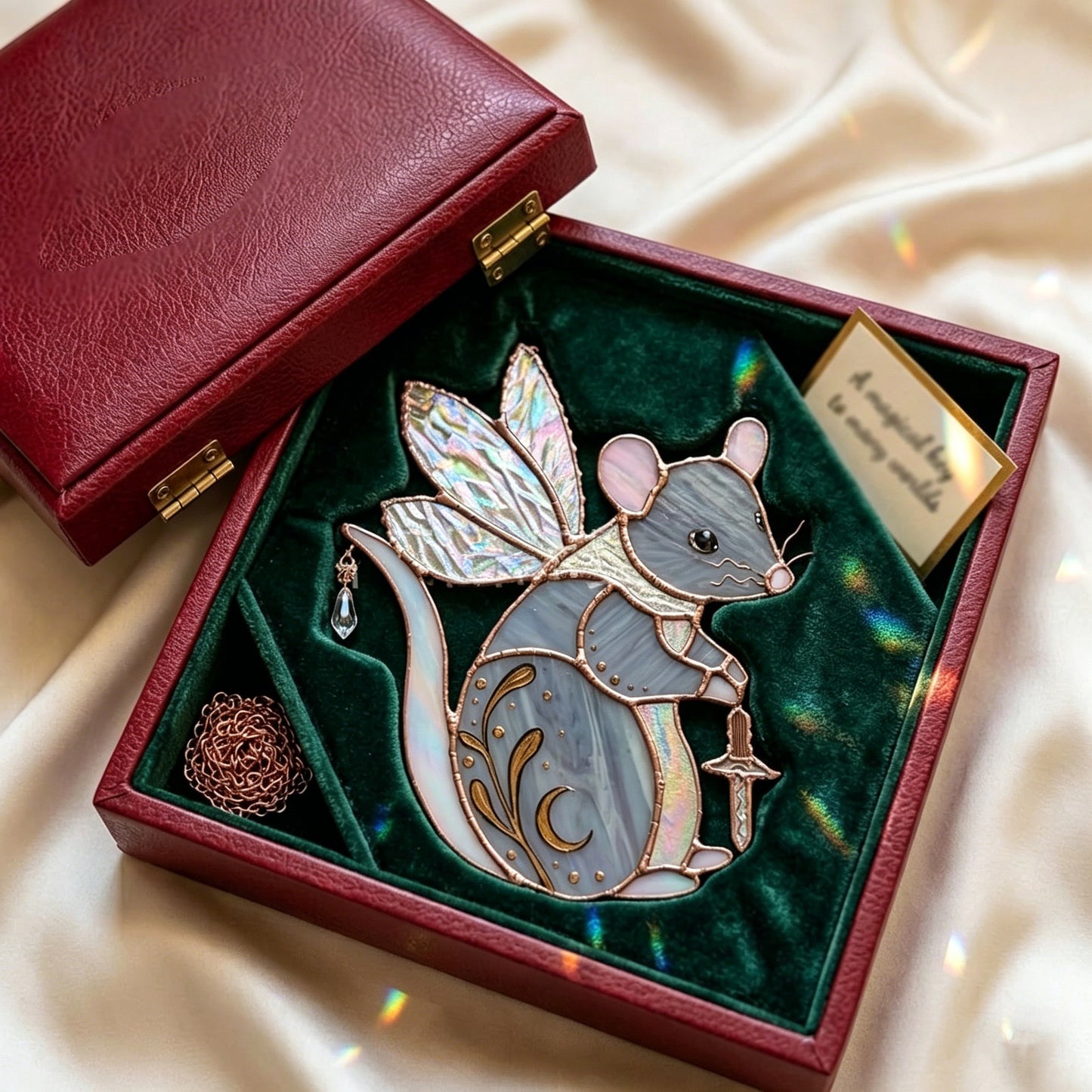 Handcrafted Stained Glass Enchanted Fairy Mouse Suncatcher – Whimsical Window Hanging Decor