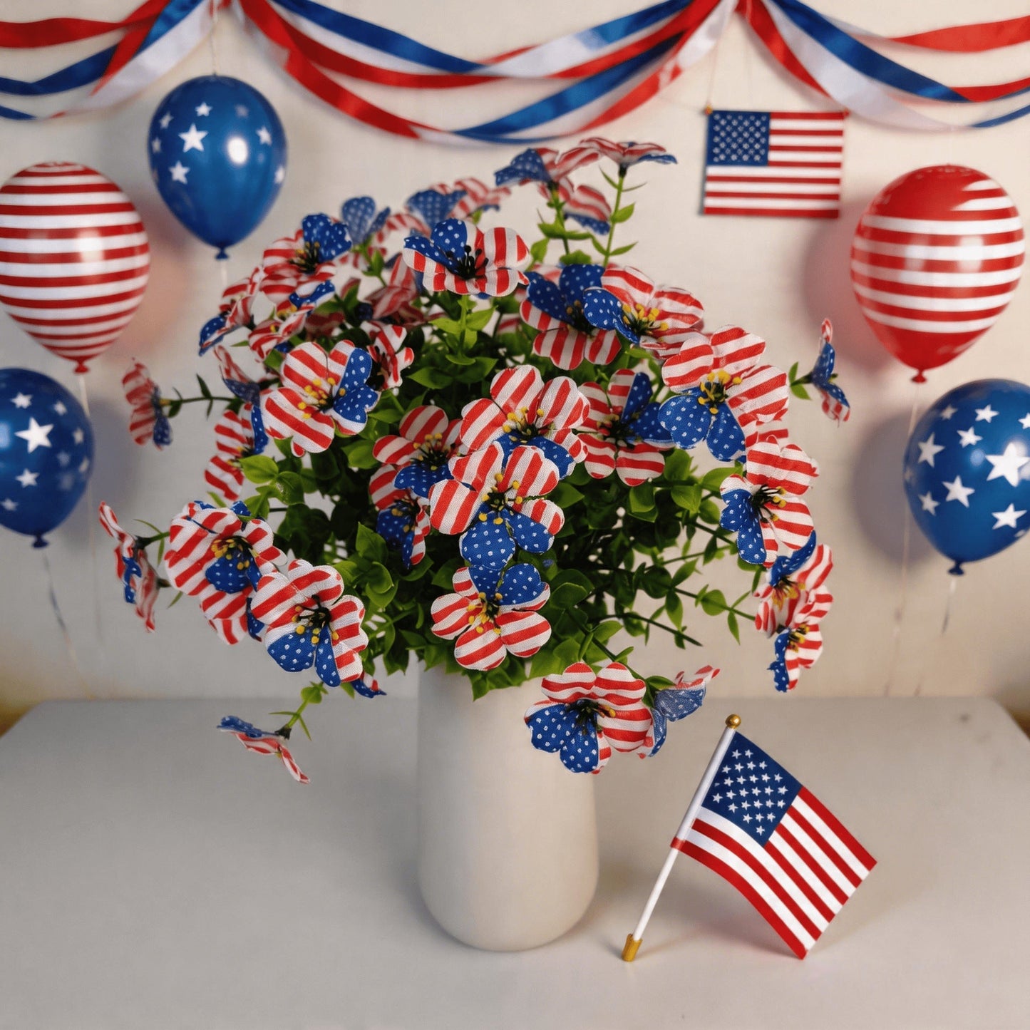 🔥 Patriotic Red White Blue Artificial Flowers💐