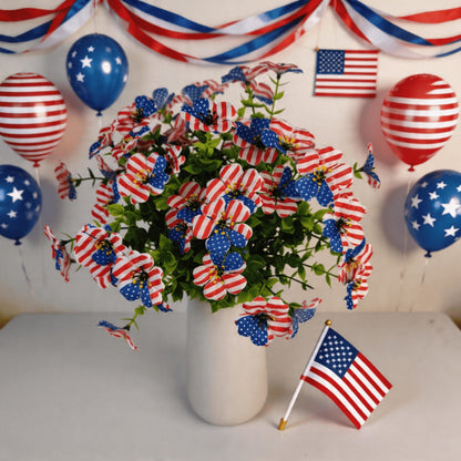 🔥 Patriotic Red White Blue Artificial Flowers💐