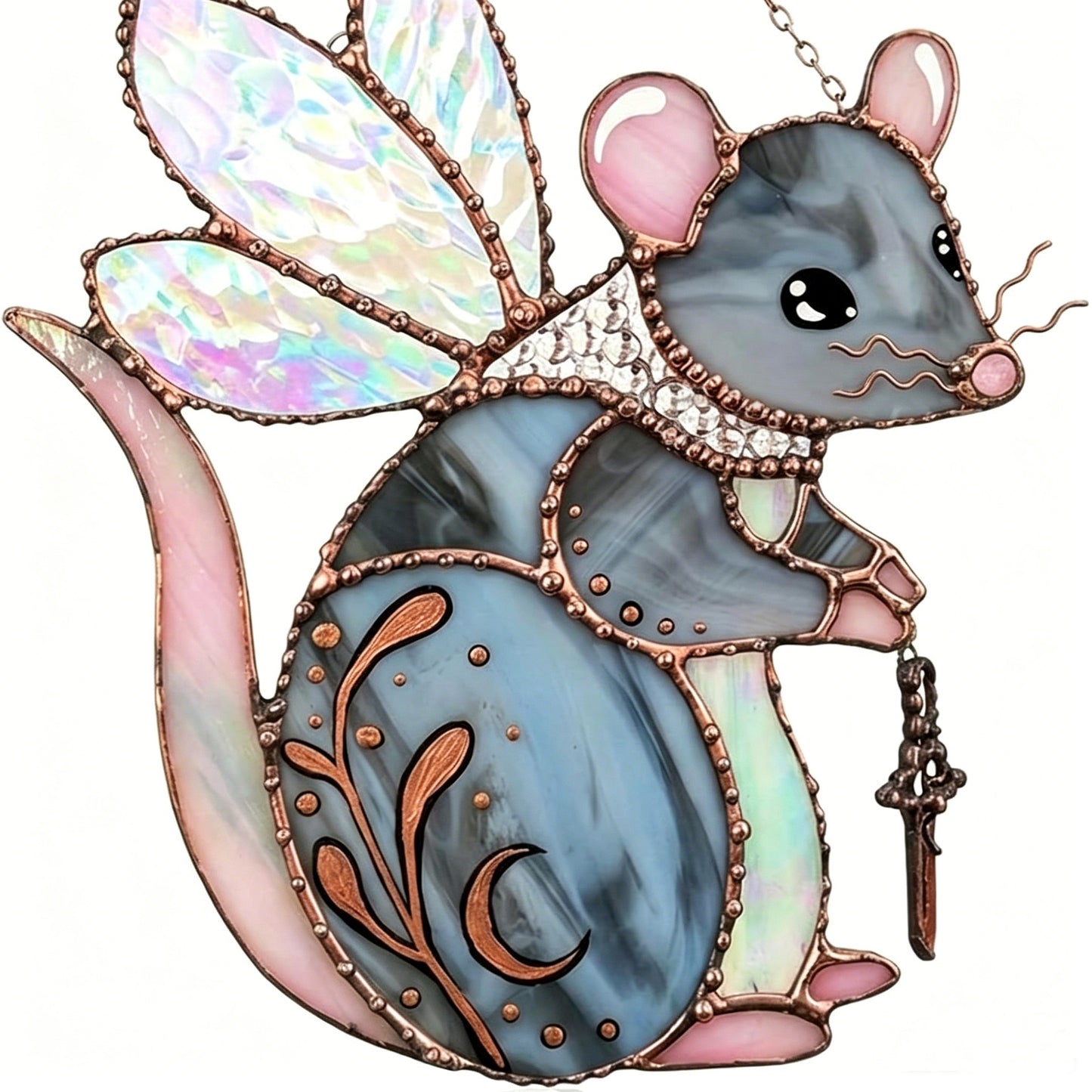Handcrafted Stained Glass Enchanted Fairy Mouse Suncatcher – Whimsical Window Hanging Decor