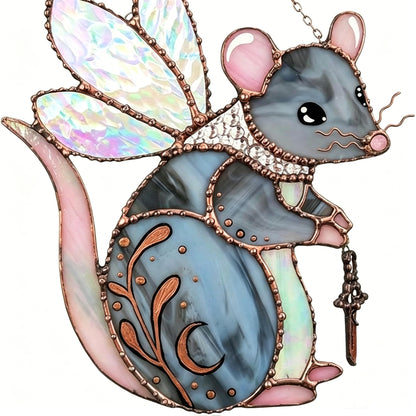 Handcrafted Stained Glass Enchanted Fairy Mouse Suncatcher – Whimsical Window Hanging Decor