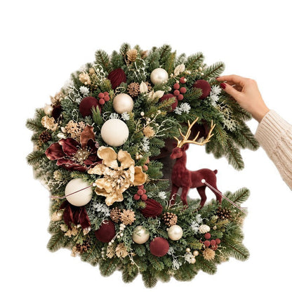 The Hearthside Velvet Reindeer & Vintage Floral Christmas Wreath