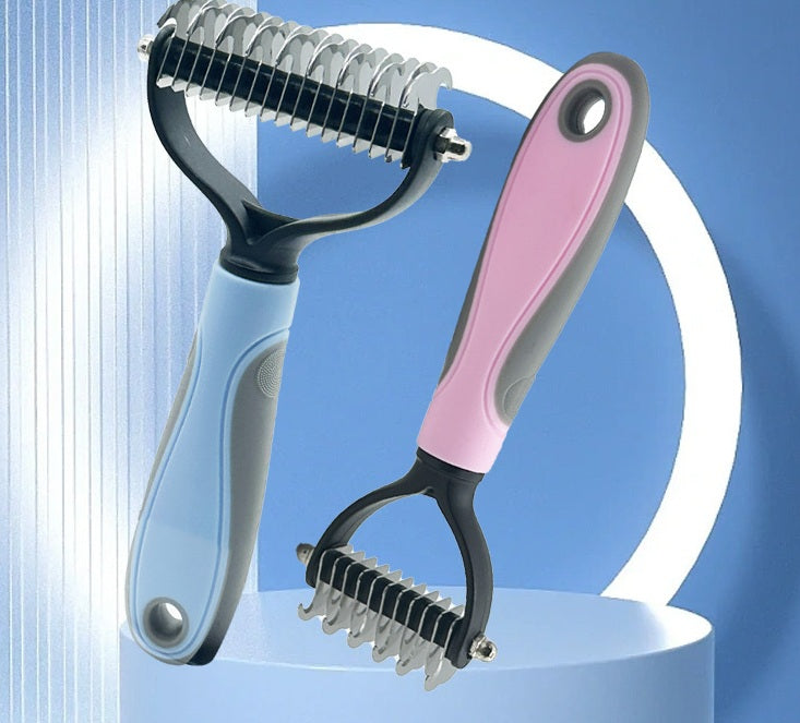 🐾Double-Sided Pet Grooming Brush – Hurtless Shedding & Dematting Undercoat Rake for Dogs and Cats