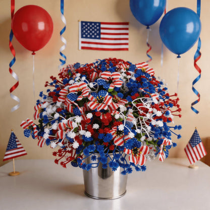 🔥 Patriotic Red White Blue Artificial Flowers💐