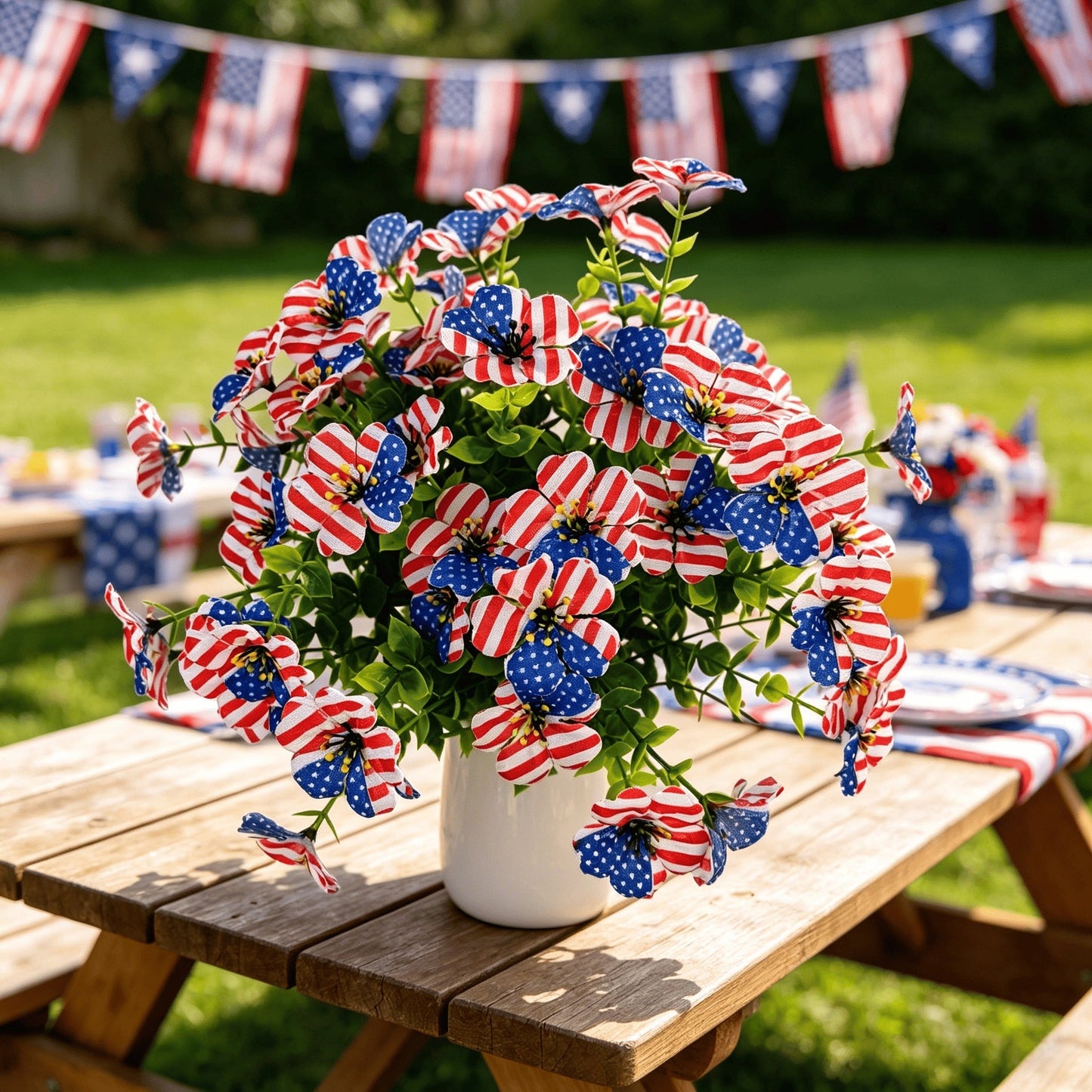 🔥 Patriotic Red White Blue Artificial Flowers💐